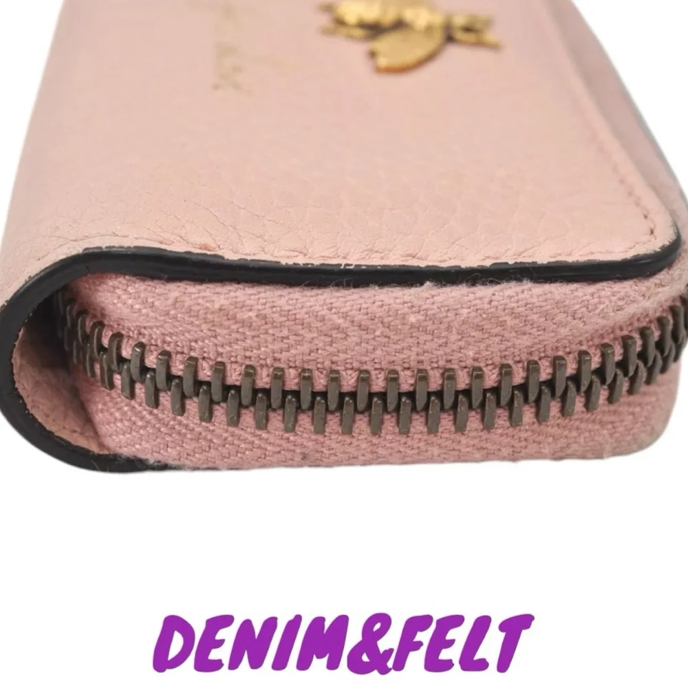 🐝GUCCI Pink Cellarius Calfskin Blind For Love Animalier‎ Zip  Key Case/Pouch